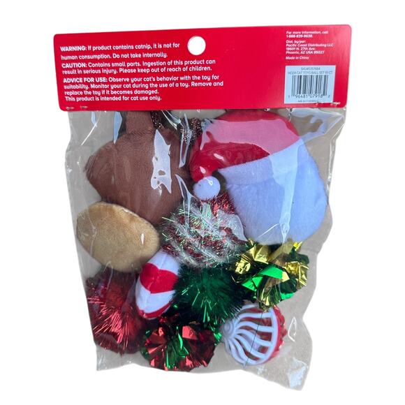 Merry & Bright Ball Cat Toy Variety Pack 10 Count Plush Crinkle Bell‎ Christmas - Picture 4 of 4
